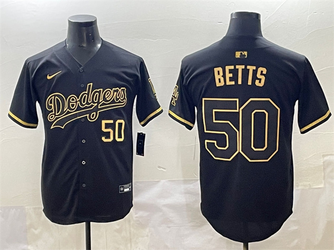 Men's Los Angeles Dodgers #50 Mookie Betts Black/Gold Limited Stitched Jersey Men's Los Angeles Dodgers #50 Mookie Betts Black/Gold Limited Stitched Jersey